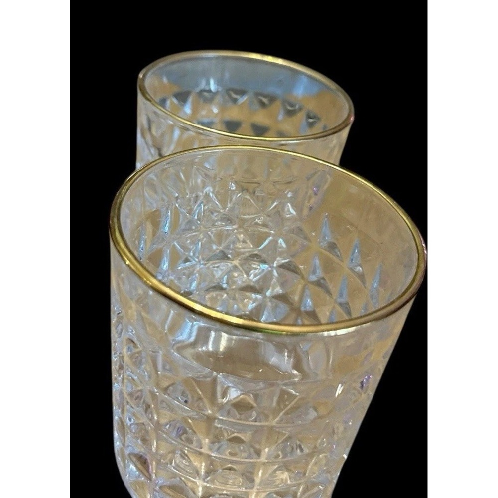 Diamonds Gold Rim Crystal Whiskey Tumbler 10oz Glasses Set Of 2 Heavy Weight - Picture 2 of 8